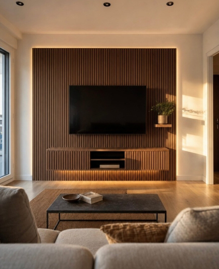 Pared de TV «Telón» en ambiente, imagen de diseño